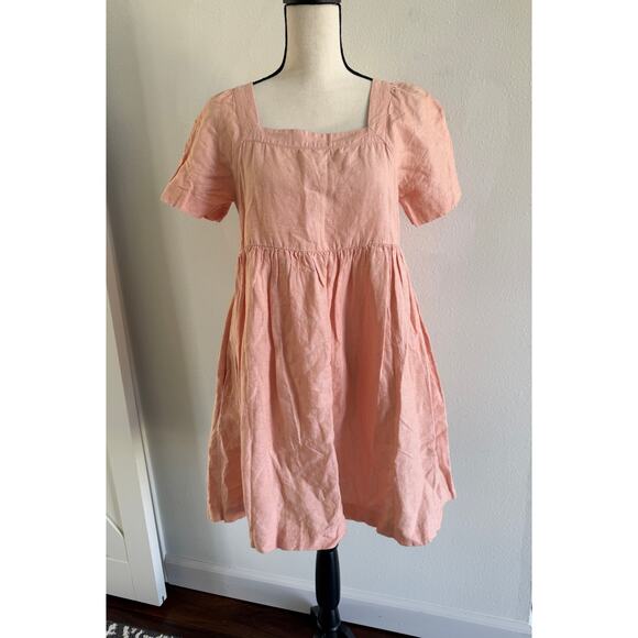 Madewell Allie Linen Blend Peach Coral Square Neck Mini Dress size Small - Picture 4 of 13